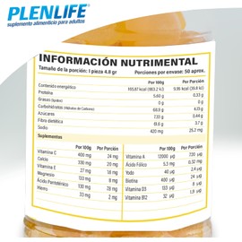 PLENLIFE - Multivitamínico en Gomitas - Suplemento sin Azúcar Sabor Piña - Frasco con 50 Gomitas / 240 Gramos