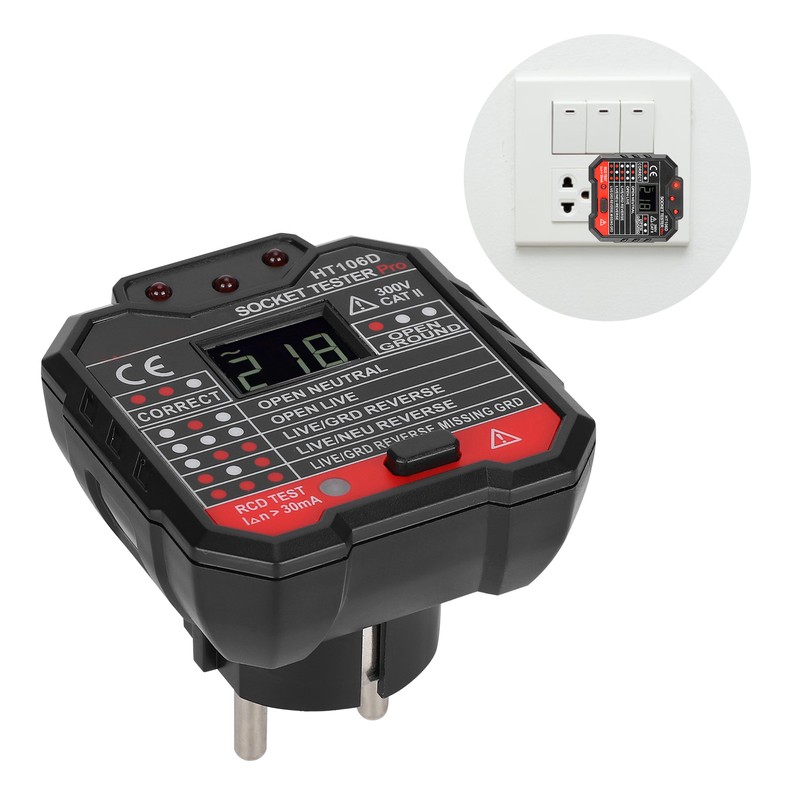 HT106D Digital Display Socket Detector Portable Phase Power Polarity Tester