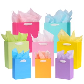 Nihuecne 8 Pack Colorful Gift Bags Assorted Sizes with Tissue Paper for Birthdays, Baby Showers,Easter and More (3 Small 6", 3 Medium 9", 2 Large 13")