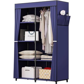 SORCEDAS 34 Inch 59 Inch Portable Closet Wardrobe Organizer Storage with Cover Non-Woben Fabric Portable Wardrobe Closet for Hanging Clothes Racks Shelving for Bedroom Christmas 2024 Ornament - Size+Color: 34 Inch-Blue
