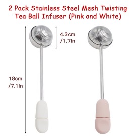 Joyangy 2 Pack Stainless Steel Mesh Twisting Tea Ball Infuser, Loose Leaf Tea Steeper Strainers, Reusable Tea Infuser for Loose Tea (Pink and White)