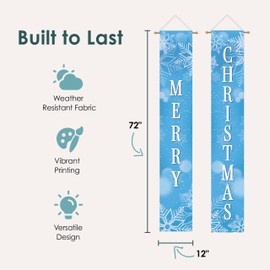 My Door Decor - 12" x 72" Merry Christmas Blue Christmas Banners - Festive Holiday Window Decor