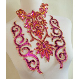 5pcs Hot Pink Big Flower Sequins Embroidered DIY Applique Iron Patches