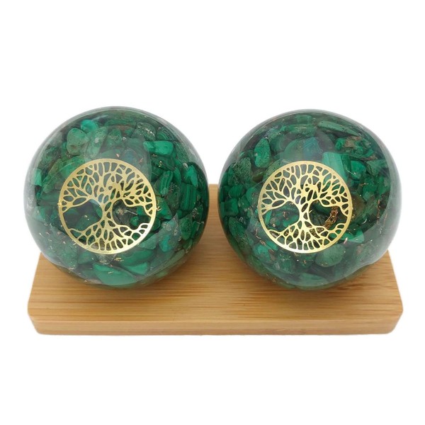 Top Chi Natural Malachite Orgonite Baoding Balls for Hand Therapy, Exercise, and Stress Relief (Large 2 Inch)