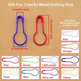Paifeancodill Colorful Metal Knitting Pins, 500 Pcs Metal Safety Pins, Calabash Crochet Stitch Markers Premium 0.87 Inch Bulb Stitch Markers Pear Shape Safety Pins for Sewing Clothing DIY Craft Making