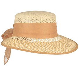 Breiter Women's Straw Hat Beach Hat with Asymmetric Brim and Bow Women's Hat 100% Paper, White-brown