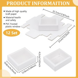 BENECREAT 12pcs White Paper Gift Boxes, 12.8 x 10.8 x 4.2 cm Drawer Boxes with PVC Window Cover for Party Favour Treats, Jewellery, Suggestion Gift Packaging