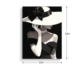 vandlife Vintage Art Deco Lady Canvas Wall Art Chic Black and White Top Hat Dressing Painting Ideal for Living Room Bedroom Bathroom Office Home Decor Ready to Hang 12x16in