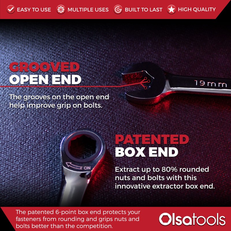 Olsa Tools Ratcheting Wrench Sets (Metric 12pc) - 6-Point Box