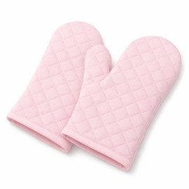 FORBAKE Heat Resistant Oven Mitts, 2-Pack (Individually Wrapped), Quilted Cotton Kitchen Gloves with Non-Slip Silicone Grip, 10.8" Long Heat Insulation Gloves for Baking & Cooking (Light Pink)