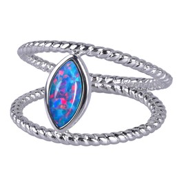KELITCH Fire Opal Stacking Rings Marquise Shape Birthstone Inlay Silver Solitaire Signet Rings (Red, R 1/2)