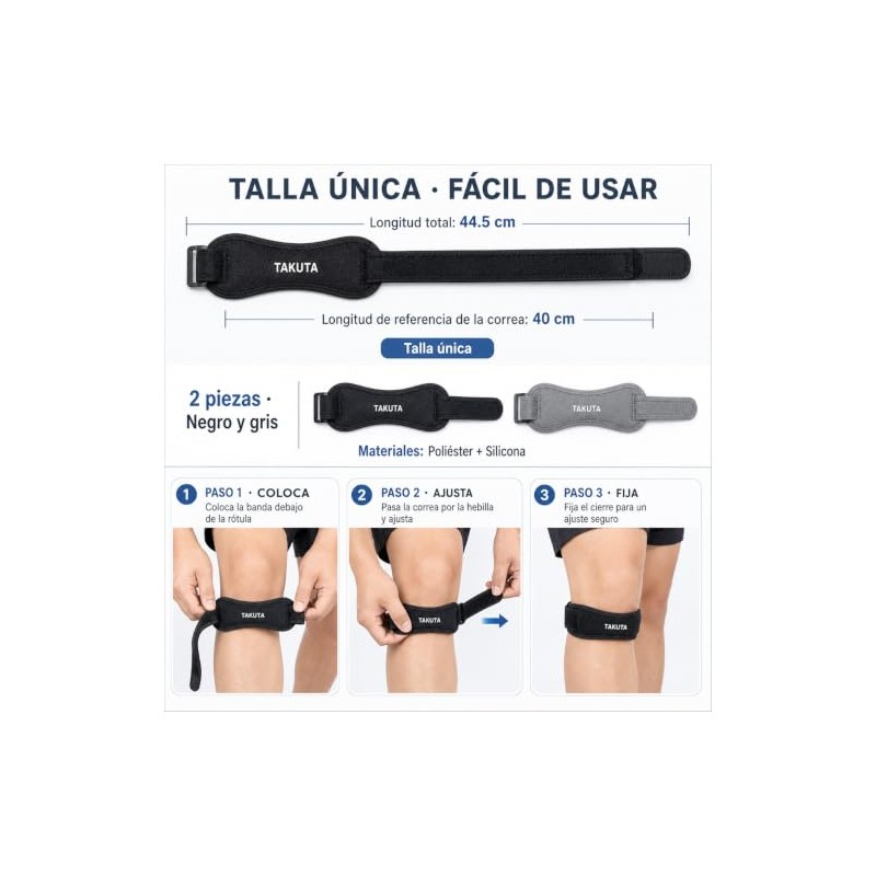 2 Pzs Rodillera Rotuliana Ajustable para Alivio del Dolor y