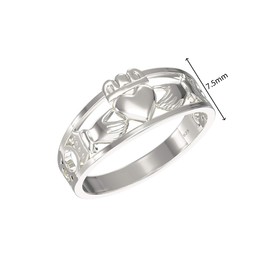 Aeon Jewellery Claddagh Band Ring - 925 Sterling Silver Heart Shape Rings, Size P | Hypoallergenic | Polishing Cloth & Gift Box Included