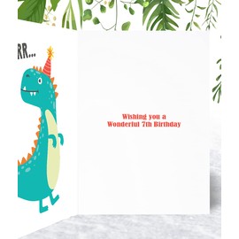 Great Nephew 7th Dinosaur Birthday Card - Medium Sized Card (A5 Size -148mm x 210mm) with Envelope
