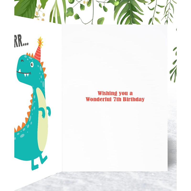 Great Nephew 7th Dinosaur Birthday Card - Medium Sized Card