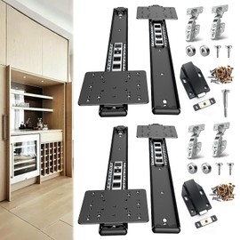 JAXYOOM 12 Inch Pocket Door Slides for Cabinets 2Set -Heavy Duty Hidden Hinge Hardware Kit for Inset Doors,Furniture,Vanity & Garage -Smooth Sliding Retractable Rail System with Rebounder for DIYers