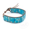 MLD Trading Turquoise Beaded Bracelet w/ Vintage Clasp, Adjustable Leather