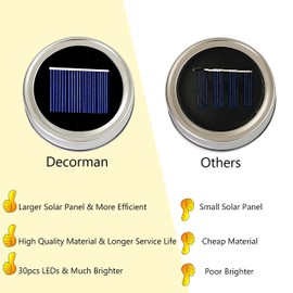 Decorman - Juego de 12 luces solares para tarro de cristal, 30 luces LED con 12 perchas para patio, patio, jardín, fiesta, boda, decoración de Navidad (tarros no incluidos) (12 unidades), color blanco frío