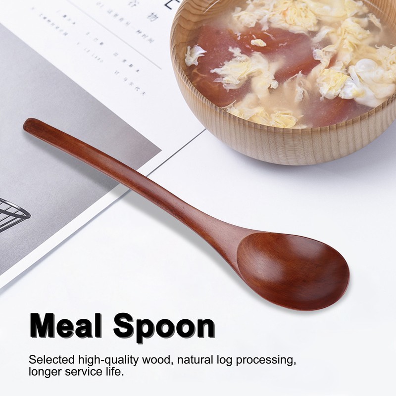 5Pcs Wooden Soup Spoon with Curved Handle Multi Purpose Rice