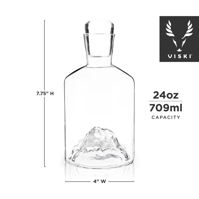 Viski Mountain, Lead-Free Crystal, Hand-Blown Decanter with Stopper, 24 Oz