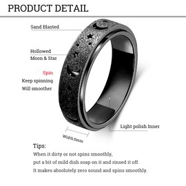 Anxiety Ring for Women Fidget Toys Adults Spinner Ring Stainless Steel 6mm Band Thumb Ring Men Sandblasted Rainbow/Black/Gold/Rose Gold/Silver, Size 5/6/7/8/9/10/11, Metal, no /none