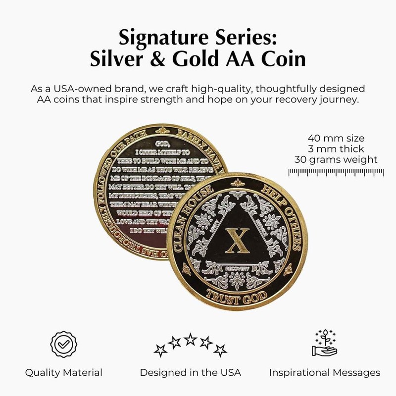 MYRECOVERYSTORE Silver & Gold 1-60 Years Alcoholics Anonymous Medallion AA