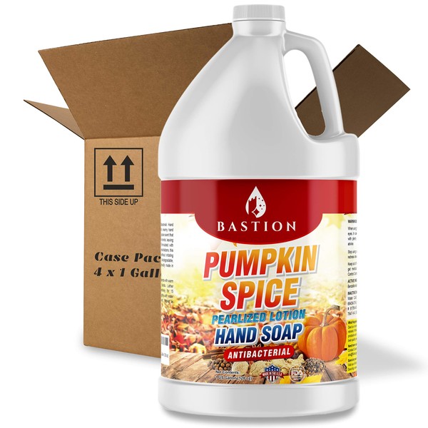 Antibacterial Hand Soap - Pumpkin Spice Moisturizing Pearlized Liquid Hand Wash - Case of Four 1 Gallon (128 oz.) Bulk Refill Jugs.[Total 512oz] Pumpkin Spice Scented. Non-toxic. Made in the USA.