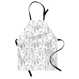 Ambesonne Hipster Apron, Hand Drawn Style Pattern with Dental Hygiene Theme Teeth Care Cleaning, Unisex Kitchen Bib with Adjustable Neck for Cooking Gardening, Adult Size, Black White