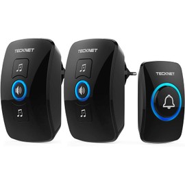 TECKNET Wireless Doorbell, Wireless Doorbell Set, IP65 Outdoor Waterproof Front Door Bell with 2 Plug-In Receivers, 60 Melodies, 5 Volume Levels, 400 m Range, Socket Radio Bell Kit