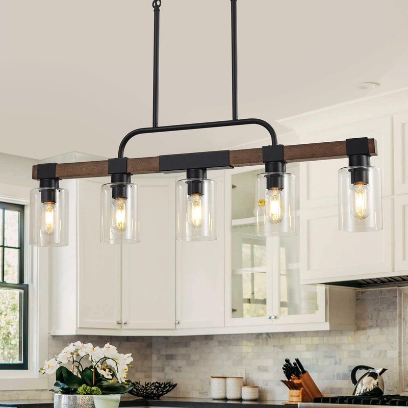 Farmhouse Dining Room Light Fixture ，Rustic Ceiling Pendant Light Fixtures，5-Light
