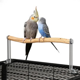 Pecirvoli Natural Untreated Wood Bird Perch - 12" Adjustable Single Perch for Cage & Play Stand, Stainless Steel Fittings for Cockatiels/Budgies
