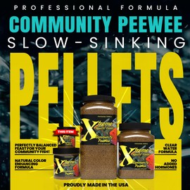 Xtreme Community Peewee 1.5mm Pellets: Slow Sinking & Ideal for Community Fish - Boosts Immune & Digestive Health, Enhances Color & Energy, Max Protein Fish Food – USA Farm Grown (5oz)