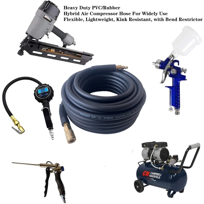 Air Hose 3/8 in x 25 ft, Heavy Duty, Lightweight,