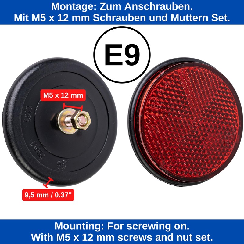 4 Pack Round Reflectors Screw On Red with Black Trim