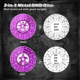 PJOY Spinner Dice 7-in-1 Metal DND Dice Set Built-in D4, D6, D8, D10, D%, D12 and D20 Unique Dice Spinner Wizard Metal D&D Dice for Dungeons and Dragons DND Gifts Stocking Stuffers