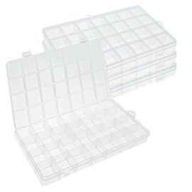Realand 4 Pcs 28 Compartments Clear Bead Organizer Box with Fixed Dividers for Fishing Tackle Jewelry Screws Small Parts