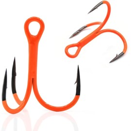 9KM DWLIFE 10pcs Triple Hooks Treble Hooks with Can Barb Straight Gave High Carbon Steel Lure Fishing Hooks Salt Box Packaging Orange UV Coating Freshwater Saltwater (14#)