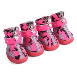 Hdwk&Hped Small Dog Boots, Breathable Mesh Summer Dog Shoes Pink Stylish PU Dog Girl Booties with Durable Non-Slip Rubber Sole (#1 (1~3lb), Cow Style - Hot Pink)