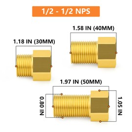 GASHER 3PCS Extension Brass Pipe Fitting, 1/2" Female to 1/2" Male Pipe Hex Bushing Adapter Converter Adapter, 30mm/40mm/50mm