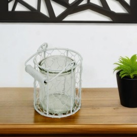 HomeRoots 5" White Metal Tabletop Lantern Candle Holder