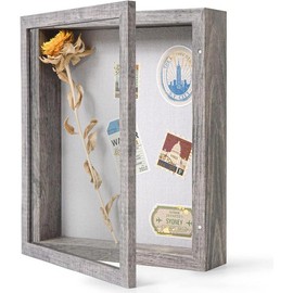 8x10 Shadow Box Frame with Linen Back - Real Glass, Push Pins Included, Sturdy Rustic Memory Display Case, Distressed White - Color: Rustic Gray, Size: 8x8