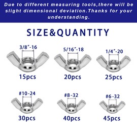 175 PCS Wing Nuts Fasteners Butterfly Wing Nuts SAE Steel Wing Nut Assortment kit from #6 to 3/8’’