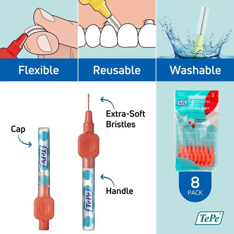 TePe TePe Interdental Brush, Extra Soft, Red, 0.5mm/ISO 2, 8pcs,