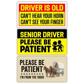 BAVAHA (3pcs) [7.5"x3.75"] Old Driver Bumper Sticker Please Be Patient Im from The 1900s Stickers Funny Old People Gag Gifts Senior Driver Car Accessories for The Elderly Car Truck Windows Decoration