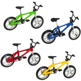 SKJAXF 4 Pcs Finger Bike, Metal Finger Toy Bikes, Mini Bmx Simulation Finger Mountain Bike, Miniature Bicycle Model Collections Decoration, 4 Colors