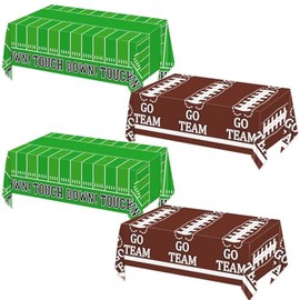 4pcs Football Tablecloth Football Party Decorations Brown Go Team Tablecloth Green Touchdown Table Cover Disposable Plastic Football Tablecloth for Football Birthday Party Decoration 54*108Inch