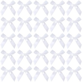 Mxxipp 40pcs Mini Ribbon Bows, Small Satin Ribbon Bow, Cute Soft Bowknot Sewing Accessories for Flowers Bakery Wrapping Christmas Wedding Birthday Party Decoration- White