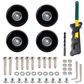 Suitcase Caster Replacement Kit, 1.8 x 0.7 inches (45 x 18 mm), 4 PU Wheels, Equipped with Quiet Bearings, Load Capacity 110.2 lbs (50 kg), Single Wheel, Double Wheel, Compatible with Both Diameter
