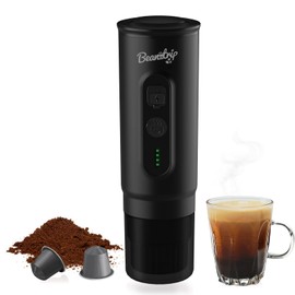 BeanzTrip Portable Coffee Maker, Mini Espresso Machine for Travel, Electric 20 Bar Coffee Machine with Self-Heating, Ground Coffee & Capsule, Nespresso Machine for RV, Camping, Hiking, Office (Black)