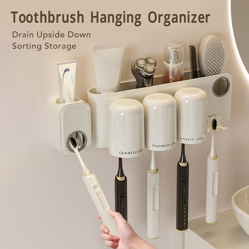 Toothbrush Holder Bathroom Hanging Vanity Tooth Brush Organizer Punch Free